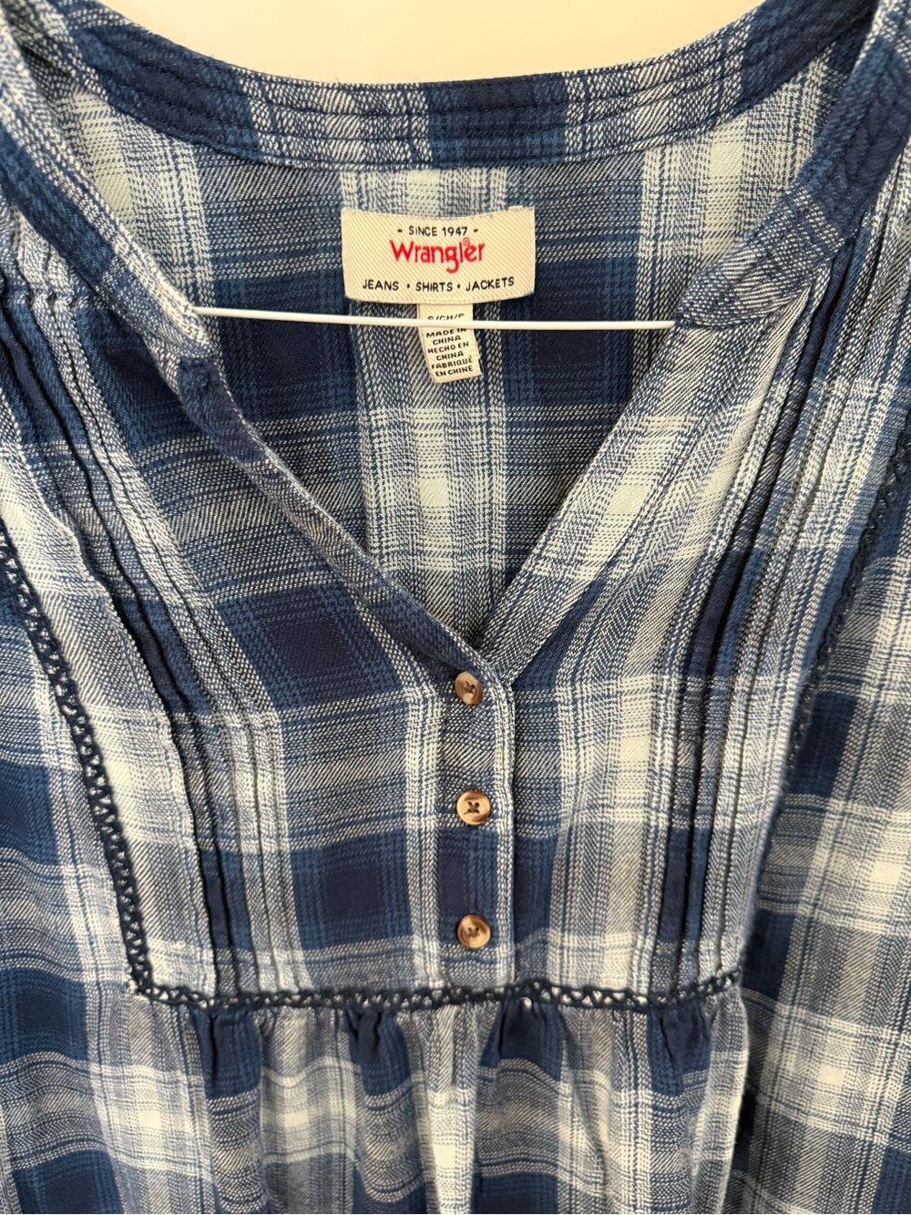 Wrangler Blue & White Plaid Button-Front Tunic